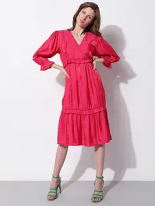 Vero Moda V-Neck Puff Sleeves Tiered Detail A-Line Dress