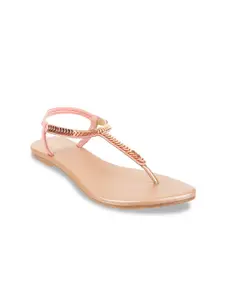 Metro Embellished T- Strap Flats With Backstrap