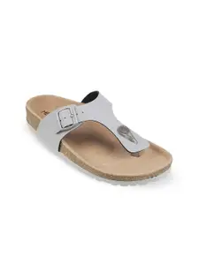 Metro Textured T-Strap Flats With Buckle Detail