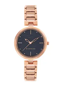 GIORDANO Women Blue Dial & Rose Gold Toned Bracelet Style Straps Analogue Watch GD4201-11