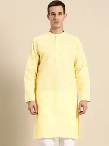 Anouk Floral Printed Band Collar Cotton Silk Kurta