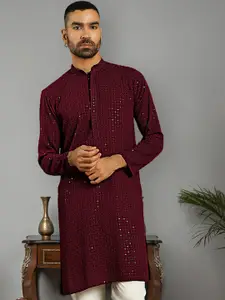 Anouk Purple Ethnic Motif Embroidered Thread Work Pure Cotton Kurta