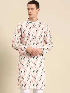 Anouk Geometric Printed Mandarin Collar Thread Work Pure Cotton Kurta