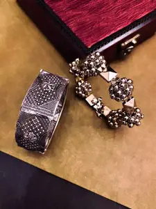 ATIBELLE Set Of 2 Silver-Plated Ghunghroo Adjustable Bangles