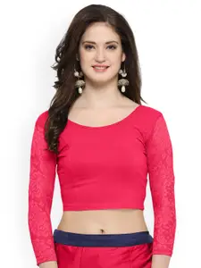 Janasya Pink Cotton Lycra Saree Blouse