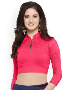 Janasya Pink Solid Saree Blouse