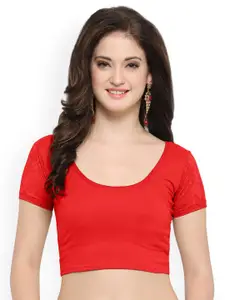 Janasya Red Solid Saree Blouse
