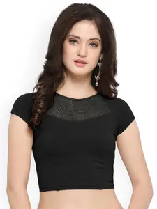Janasya Black Cotton Lycra Saree Blouse