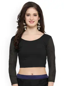 Janasya Black Cotton Lycra Saree Blouse