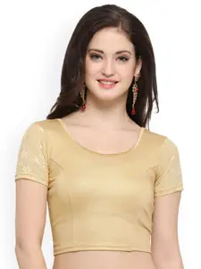 Janasya Gold-Coloured Cotton Lycra Saree Blouse