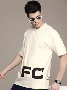 FCUK Brand Logo Printed Drop-Shoulder Oversized Fit Sleeves T-shirt