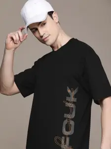 FCUK Brand Logo Printed Oversized Fit Drop-Shoulder Sleeves T-shirt