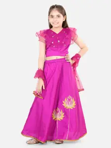 BownBee Girls Embroidered Thread Work Ready to Wear Lehenga & Blouse With Dupatta