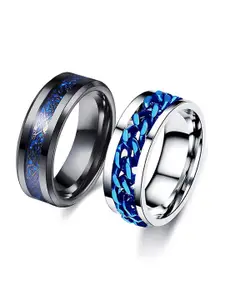 MEENAZ Men Set Of 2 Silver-plated Textured Details Finger Rings