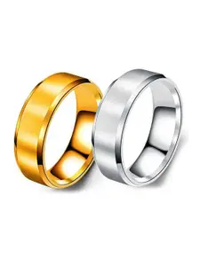 MEENAZ Men Set Of 2 Silver-plated Textured Details Finger Rings
