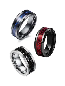 MEENAZ Men Set Of 3 Silver-Plated Finger Rings