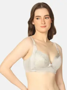 MAMMA PRESTO Non-Wired Lightly Padded Front Open Lace Design Nursing Bra Anti Bacterial