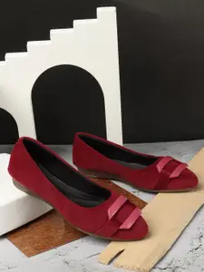 DressBerry Red Buckled Pointed Toe Ballerinas