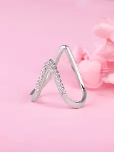 GIVA 925 Sterling Silver Rhodium-Plated CZ Studded Finger Ring