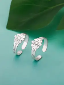 GIVA 925 Sterling Silver Set Of 2 Rhodium-Plated Floral Bliss Toe Rings