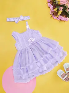 Pantaloons Baby Girls Self Design Shoulder Straps Cotton Fit & Flare Layered Dress