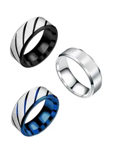 MEENAZ Men Set Of 3 Silver-Plated Finger Rings