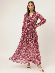 Masakali.Co Floral Printed V-Neck Tiered Empire Maxi Dress