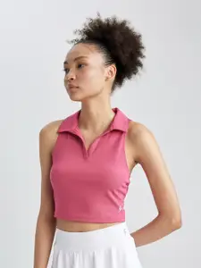DeFacto Polo Collar Fitted Crop Top