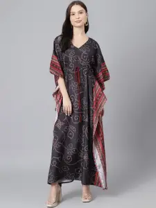 KALINI Ethnic Motif Printed Kimono Sleeves Kaftan Maxi Dress