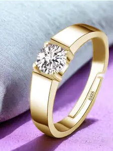 MYKI Men Gold-Plated CZ Studded Adjustable Finger Ring