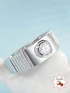 MYKI Men Silver-Plated CZ Studded Adjustable Finger Ring