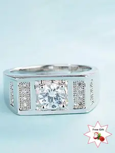 MYKI Men Silver-Plated CZ Studded Adjustable Finger Ring