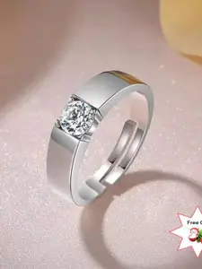 MYKI Men Silver-Plated CZ Studded Adjustable Finger Ring