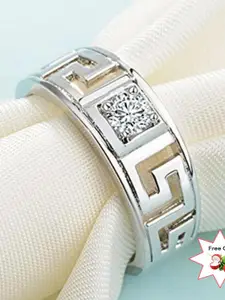 MYKI Men Silver-Plated CZ Studded Adjustable Finger Ring