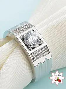 MYKI Men Silver-Plated CZ Studded Adjustable Finger Ring