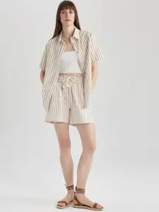 DeFacto Women Striped High-Rise Pure Cotton Regular Shorts