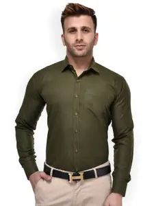Hangup Men Olive Green Regular Fit Solid Formal Shirt