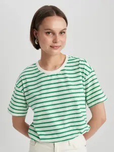 DeFacto Striped Pure Cotton Casual T-shirt