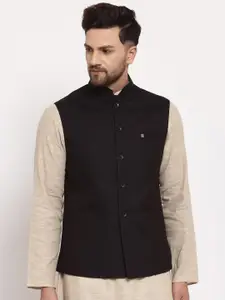 MOHANLAL SONS Mandarin Collar Woven Georgette Slim-Fit Nehru Jacket
