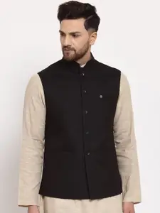 MOHANLAL SONS Mandarin Collar Woven Slim-Fit Nehru Jacket