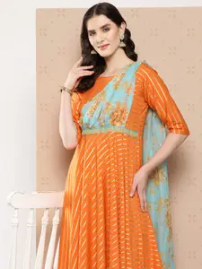 Ahalyaa Striped Sequined Empire Ethnic Dress