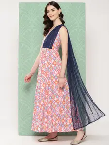 Ahalyaa Abstract Printed Empire Ethnic Dress