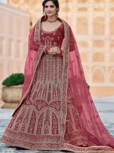 ODETTE Embroidered Thread Work Semi-Stitched Lehenga & Unstitched Blouse With Dupatta
