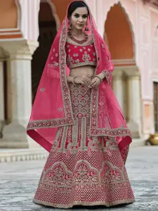 ODETTE Embroidered Thread Work Semi-Stitched Lehenga & Unstitched Blouse With Dupatta