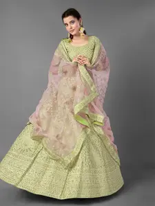 ODETTE Embellished Thread Work Semi-Stitched Lehenga & Unstitched Blouse With Dupatta