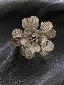 Arte Jewels 925 Oxidised Silver Rose Shape Adjustable Ring