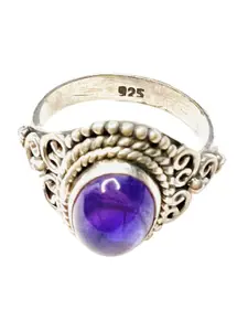 Arte Jewels 925 Oxidised Silver Purple Stone Studded Finger Ring