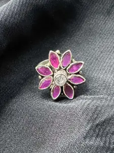 Arte Jewels 925 Sterling Silver Pink Kempstone Floral Ring