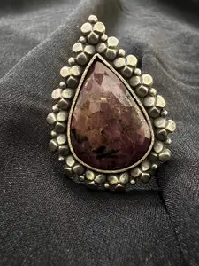 Arte Jewels 925 Oxidised Silver Adjustable Gemstone Finger Ring