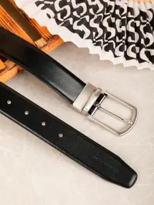 Mast & Harbour Men Black Leather Reversible Formal Belt